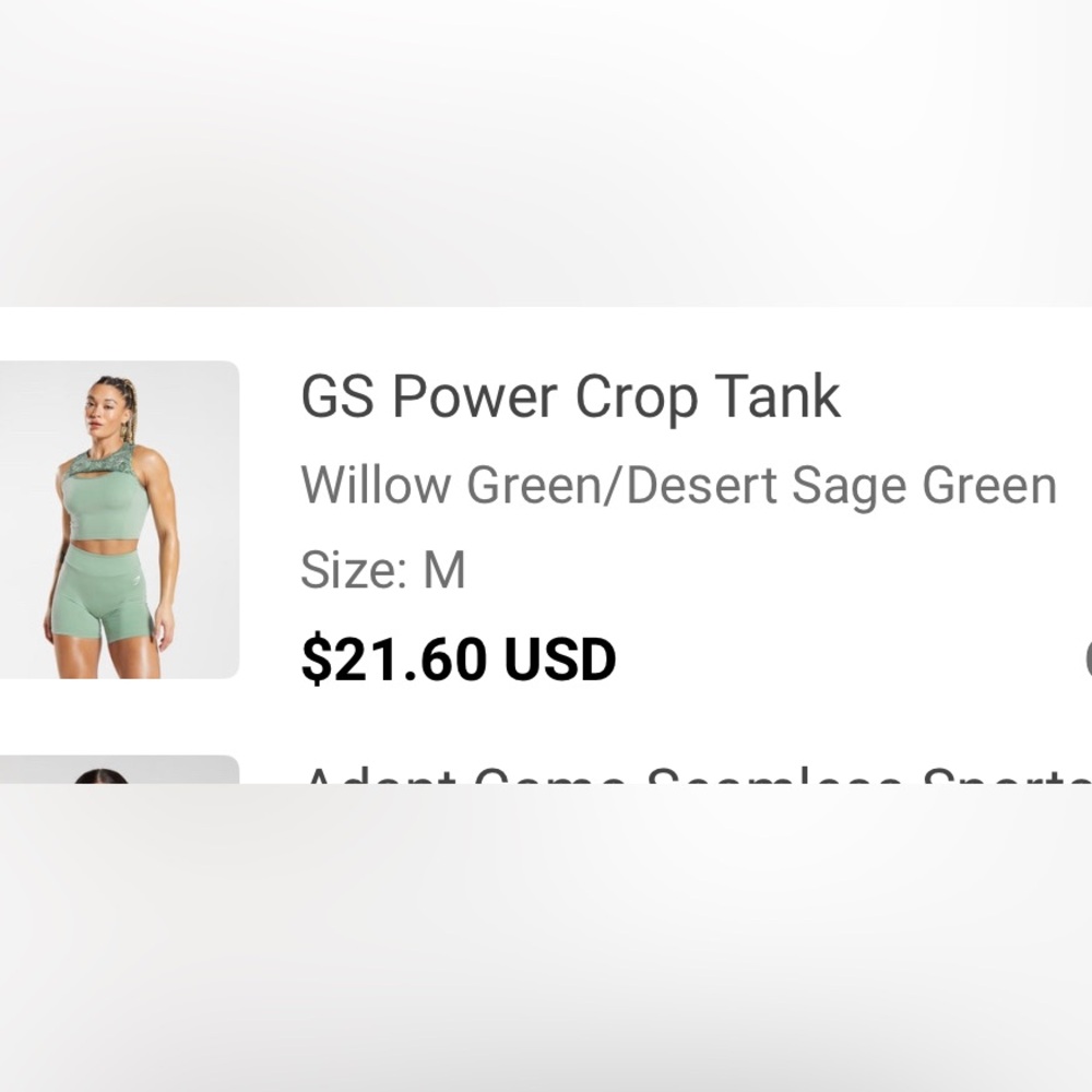 GS Power Crop Tank in sage Green size medium